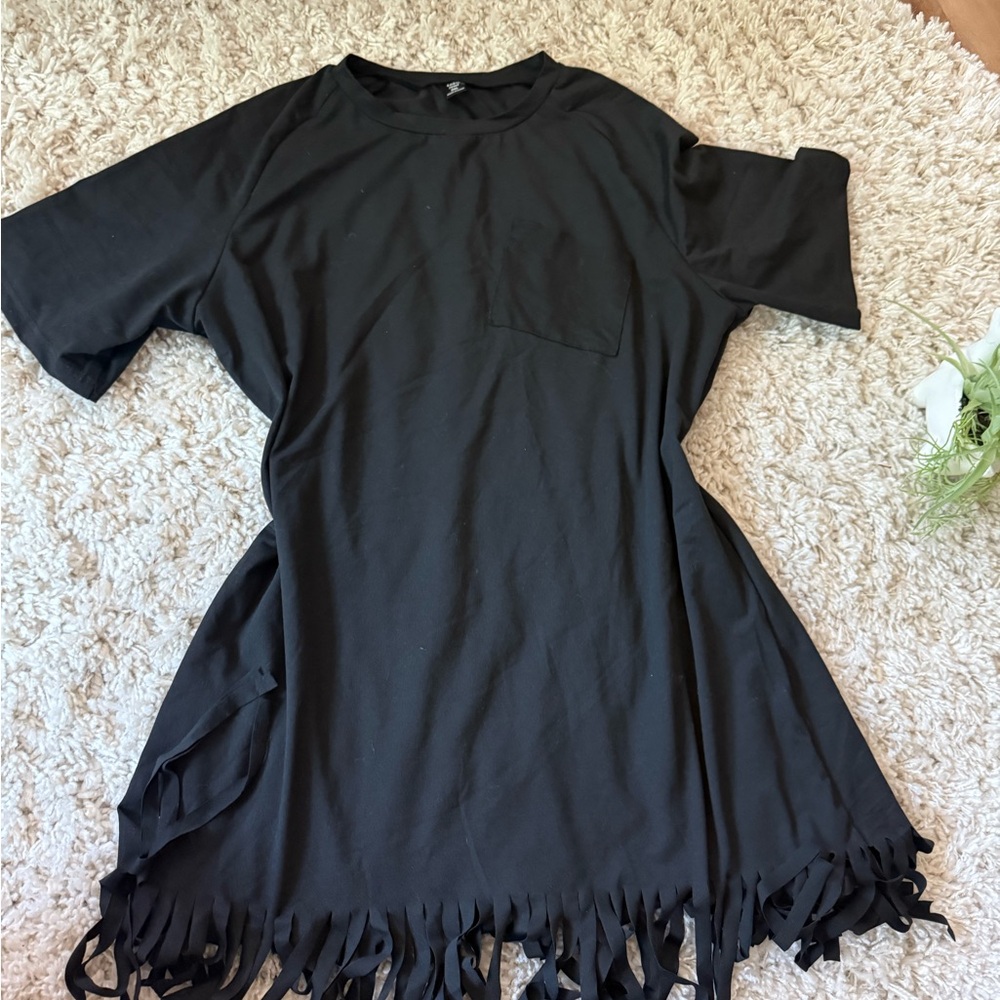 Black T shirt style mode Fringe Midi Dress - Picture 2 of 3